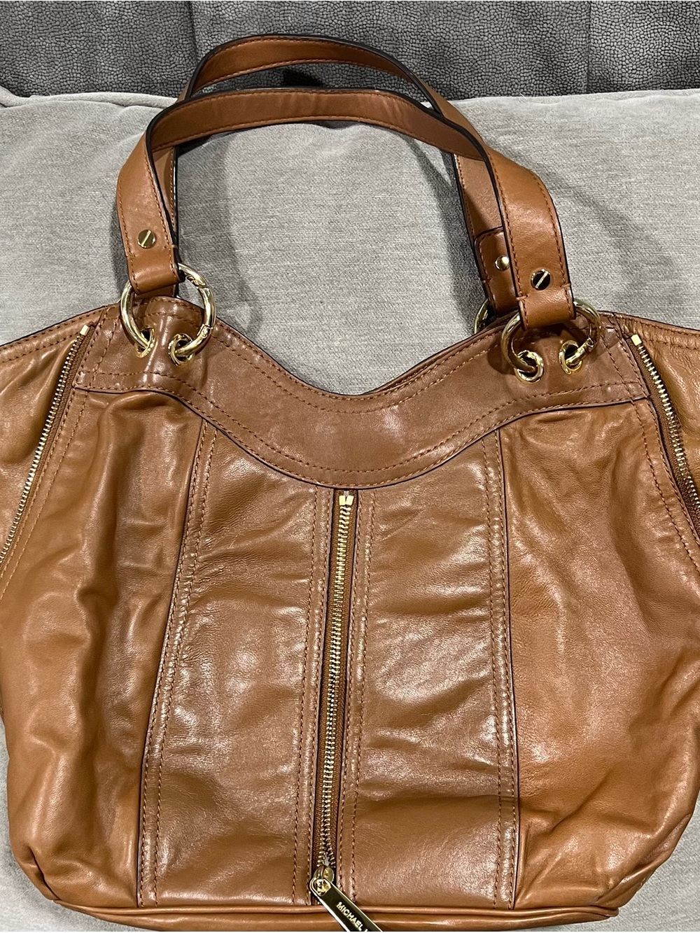 MICHAEL Michael Kors Cognac Brown soft Leather Hobo with Gold Hardware